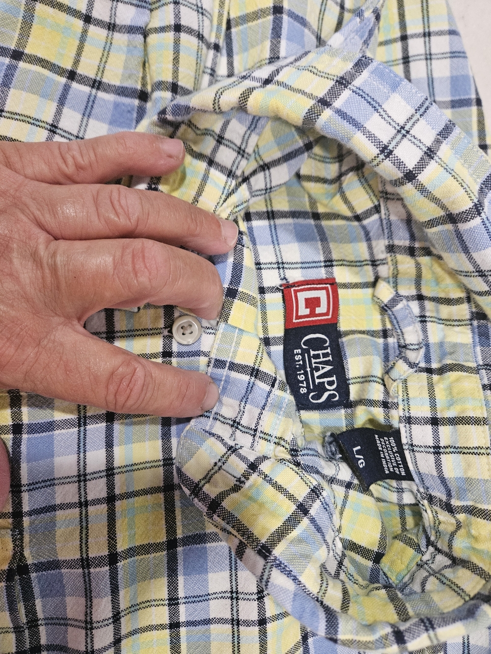 Chaps Men’s Yellow & Blue Plaid Button-Down Shirt - L/G